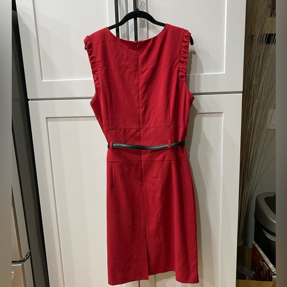 EUC Sharagano  Belted Non Stretch Red Dress - Picture 2 of 3